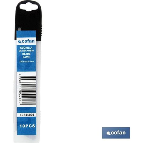 COFAN recambio 10 uds. cutter intercambiable (18 mm) , Repuesto de cuchillas para cútter. Hojas fabricadas en acero, afiladas y de alta duración. Cambiar la hoja del cútter es muy