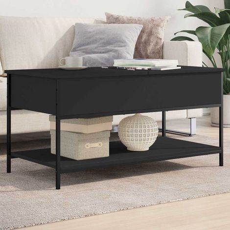 Table basse avec rangement caché noir en bois d'ingénierie et métal 100 x 50 x 50 cm - PANGIVO (1/5)