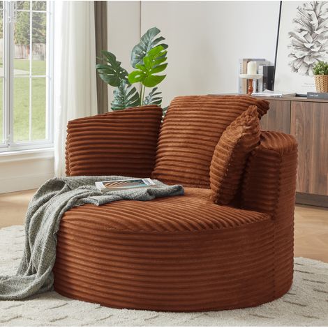 Fauteuil rond en velours côtelé à assise profonde, orange, 1 place, style nuage HAVRYA (1/5)