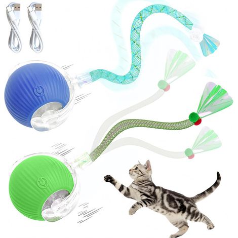 Jouet interactif intelligent pour chat avec balle roulante automatique et queue élastique pour divertissement et exercice (1/5)