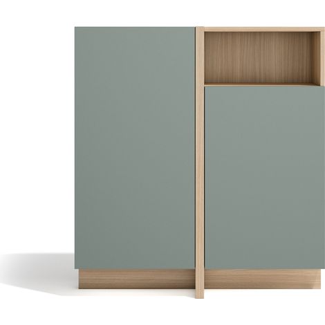 Herdasa, Aparador Soho, 2 puertas con 1 hueco visible, en melamina, 94x87x27cm, nogal claro y verde (1/5)