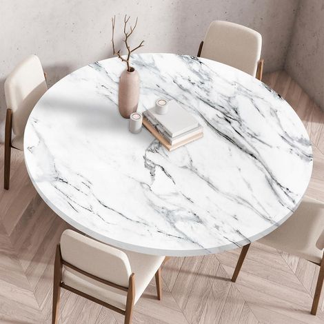 Nappe lavable ronde 90cm aspect marbre avec élastique pour jardin & restaurant