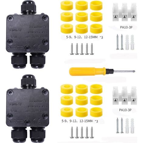 2 Pièces Boîte de Jonction étanche IP68, Boite de Derivation Etanche Exterieur, Boîtier de Connecteur de Câble 3 Voies Connexions pour Câble 9mm-12mm (1/5)