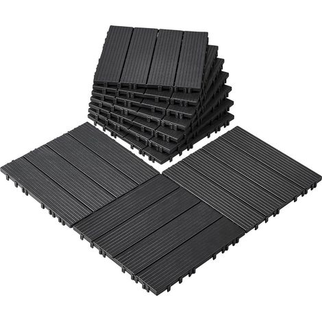 Dalles de terrasse emboîtables en plastique imperméable, 10 pièces 30x30 cm, revêtement extérieur pour balcon jardin gris foncé (1/5)