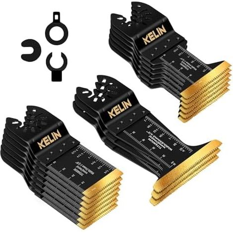 Lot de 16 lames oscillantes universelles en titane pour la coupe du bois et métal, scie matériaux durs kits multi-outils compatibles avec Dewalt - (1/5)
