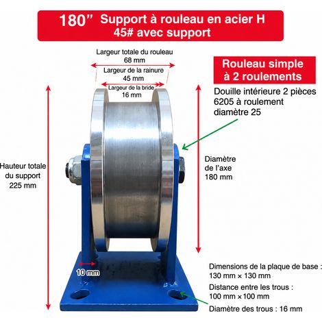 Galet de guidage pour rail profilé en H et poutre en I 180 avec support gorge 45 mm 180 45 – Livraison gratuite