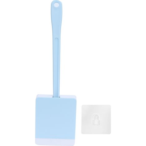 Support mural brosse de toilettes avec couvercle, manche long doux, nettoyant pour salle de bain hôtel maison (Bleu) (1/5)