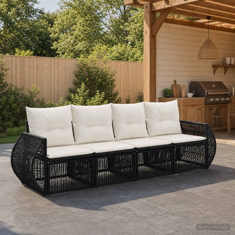Salon de jardin modulable 4 pièces en polyrotin noir et blanc crème, 35kg - PANGIVO (1/5)