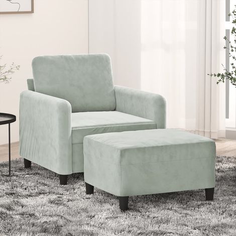 Sessel mit Hocker Hellgrau 60 cm Samt