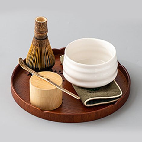Bambus-Teebesen, Teetablett aus der Song-Dynastie, japanischer Teebesen zum Rösten von Matcha, rundes Teetablett mit Kirschblüten- und Matcha-Muster. (1/5)