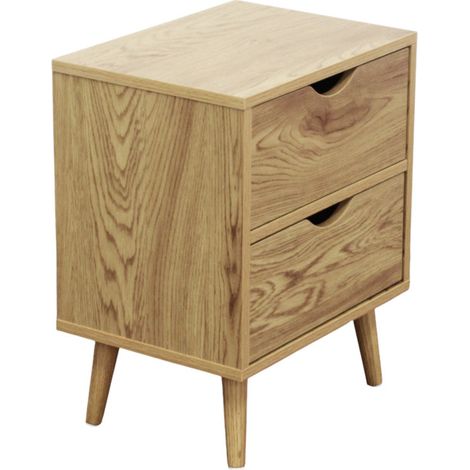 Comodino in legno naturale design moderno con cassetto e ripiano per camera da letto