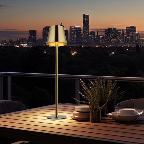Lampada da tavolo LED per esterni regolabile in altezza lampada da tavolo touch dimmer luce di lettura batteria balcone, metallo ottone, IP44, 3W 130Lm bianco caldo, DxH 11,2x47 cm
