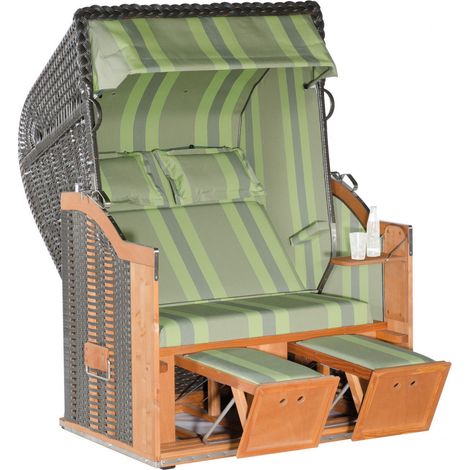 Sonnenpartner Classic 2-Sitzer Strandkorb Halbliegemodell Ostsee anthrazit/grün (1/5)