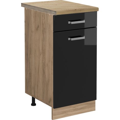Meuble cuisine R-Line, Noir Haute brillance, 40 cm , PT Chêne, Vicco
