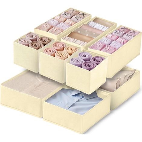 Lot de 10 Organisateur de Tiroir, Boîte de Rangement pour Sous-vêtements, Organisateur Tiroir de Non-tissé, Panier Rangement Armoire pour Chaussettes, Cravates, Ceintures, Kaki (1/5)