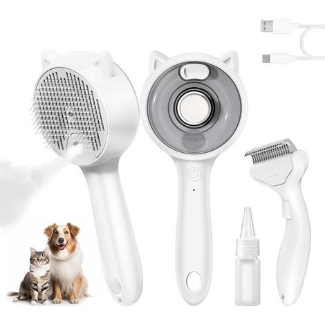 2-in-1 Steam Cat Brush & Undercoat Remover, Professional Pet Care, 2-Level Cool Mist, Detangling & Massage, USB Rechargeable, Large Reservoir, For Long/Short Haired Dogs & Cats