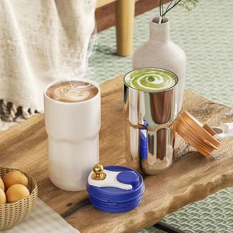 Intelligente Edelstahl-Kaffeethermoskanne fürs Büro, hochwertiger tragbarer Becher für heißes und kaltes Wasser, ideal für Studenten und Autos. (1/5)