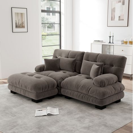 Modulares Ecksofa 220x145x81 cm aus braunem Chenille mit Ottomanen – MEUBLIV (1/5)