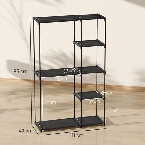 Armoire en tissu avec penderie et étagères, pour chambre ou dressing, 111 x 43 x 185 cm, noire (1/5)