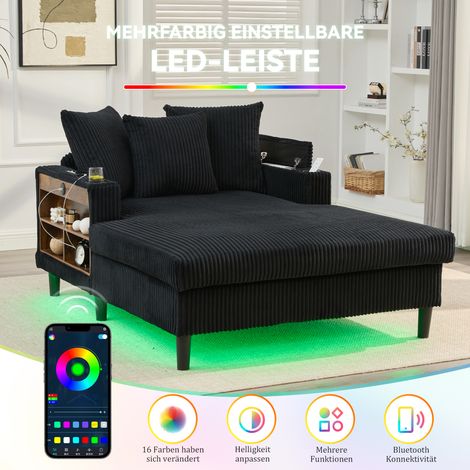 Cord-Lounge multifonctionnelle avec chaiselongue spacieuse, porte-gobelets double, éclairage LED, poche latérale, rangement, port USB, pieds en plastique robustes – usage polyvalent. (1/5)