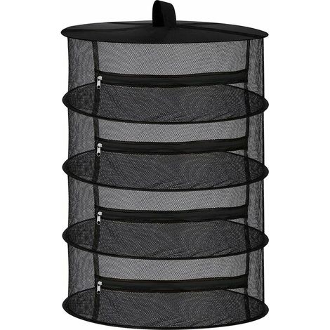 royaluxe - Filet de séchage d'herbes sèches à mailles suspendues à 4 couches avec fermetures à glissière, noir (1/5)