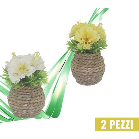TrAdE Shop Traesio - 2 Pezzi Vaso In Corda Piantina Artificiale Pianta Idea Regalo Bomboniera 10 Cm - (1/2)