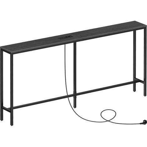 Table d’Appoint Etroite avec Station de Charge, Bout de Canapé de 160 cm, Table d’Entrée Utilisée Derrière Canapé, Table Console pour Canapé, Couloir, Salon, Noir (1/5)