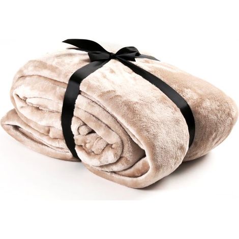 Kuscheldecke Tagesdecke Wohndecke 150 x 200 cm Flanell Decke Wolldecke Plaid Uni Taupe