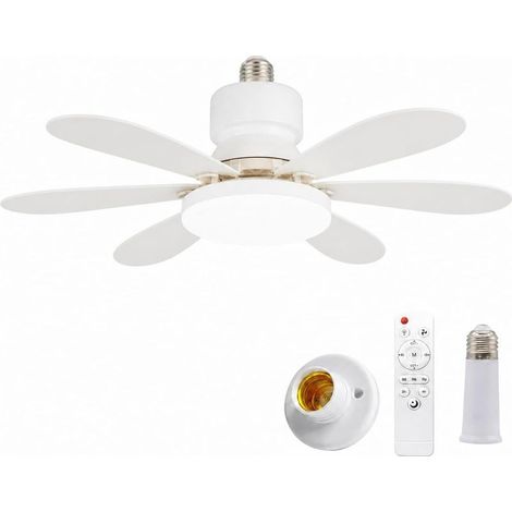 Ventilateur Plafond avec Lumiere Silencieux, 52cm 40W Moteur DC Silencieux, E27, Télécommande, 3 Vitesses, Minuterie 2/4 h, Mémoire, Blanc (1/5)