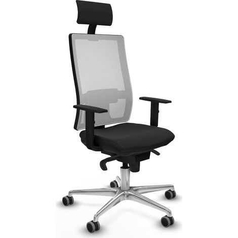 Horna sincro malla blanca similpiel negro brazos 1D base aluminio cabecero fijo ruedas 65mm engomadas (1/5)