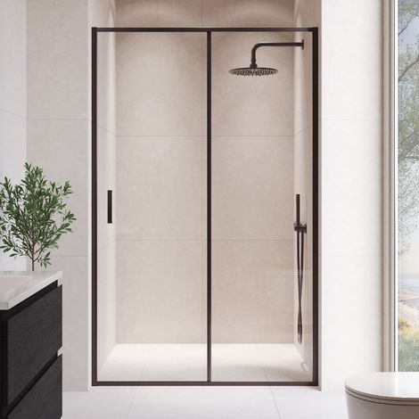 Badplaats – Paroi de douche coulissante en verre de sécurité 120 x 190 cm – Profilés noirs – Montage facile au sol ou sur receveur – Traitement nano-revêtement - NOIR 120 X (1/3)