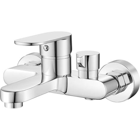 Mitigeur Baignoire Robinet Baignoire pour Bain et Douche Mitigeur Douche 2 Sorties Mural Monocommande, Universel Filetage 1/2', Chromé, Apparent (1/5)
