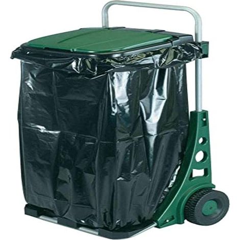 Carrello per Rifiuti con Ruote - Modello BI011020 - Realizzato in Plastica Resistente e Metallo - Chiusura Pratica e Facile Trasporto - 53 x 38 x 90 cm - Ideale per il Giardino - Bikain