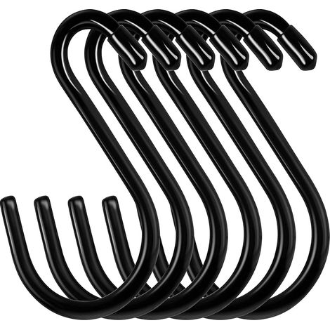 Lot de 12 grands crochets en forme de S - 15 cm - Charge maximale : 30 kg - En métal - Noir - Pour cuisine, salle de bain, chambre à coucher, bureau (1/5)