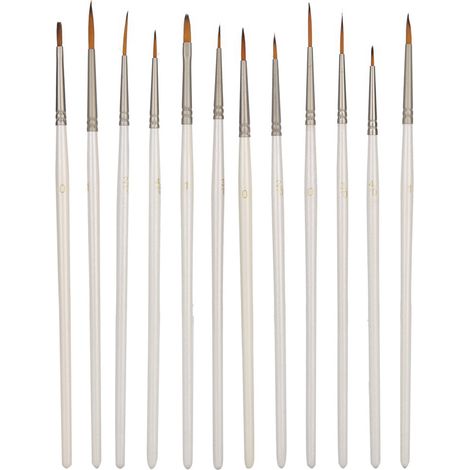 12 Pièces Pinceaux Nylon pour Peinture et Dessin, Outils Artistiques avec Manche en Bois pour Artisanat (1/5)