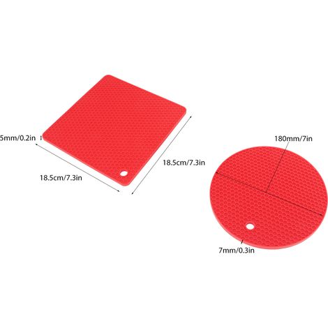 Ortviai Tapis en silicone nid d'abeille résistant à la chaleur – 5 pièces (2 ronds + 3 carrés), rouge, -40 °C à 230 °C (1/4)