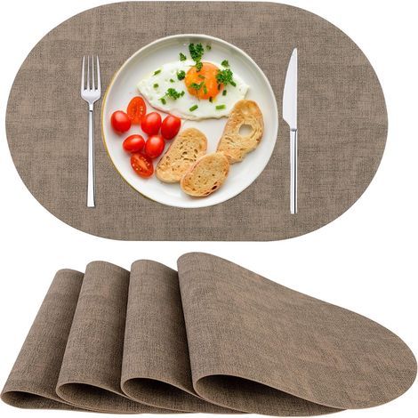 Set of 4 washable PU leather placemats, non-slip and heat-resistant, for dining tables and kitchens, Christmas, brown (1/5)