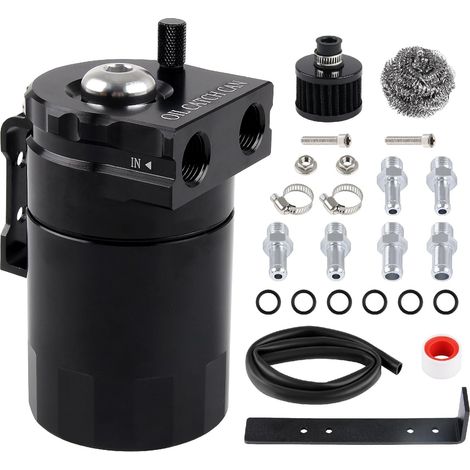 300ml Récupérateur huile moteur, universel oil catch can,Universel Séparateur Bidon Huile Voiture Air Filtre avec Filtre à Air, Tuyau et Autres Accessoires (Noir) (1/5)
