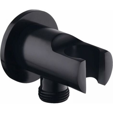 (Schwarz) Handbrausehalterung, Wandwinkel mit Brausehalterung, runde Brausekopfhalterung, universeller Brausewinkel mit Brausehalterung/Handbrauseanschluss (1/5)