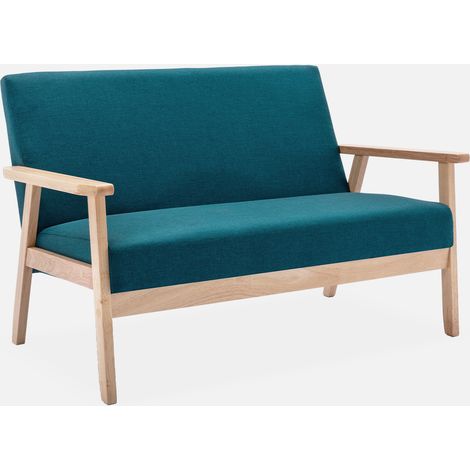 Sofá o banco con tela y patas de madera, 2 plazas (1/5)