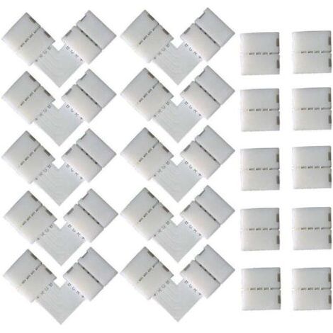 BUNTHAUS PA 10 connettori rapidi angolari a forma di L a 4 pin, 10 connettori per strisce LED a 4 pin, per strisce LED RGB SMD 5050 da 10 mm di larghezza (bianco) (1/4)