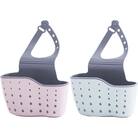 2PCS Support d'Évier Suspendu, Éponge à Savon Égouttoir Panier Suspendu, Panier Suspendu de Type Égouttoir(Rose, Bleu) (1/5)