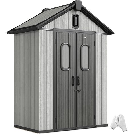 Capanno Giardino 160L x 98P x 217A cm, Plastica, Doppie Porte Bloccabili, Grigio
