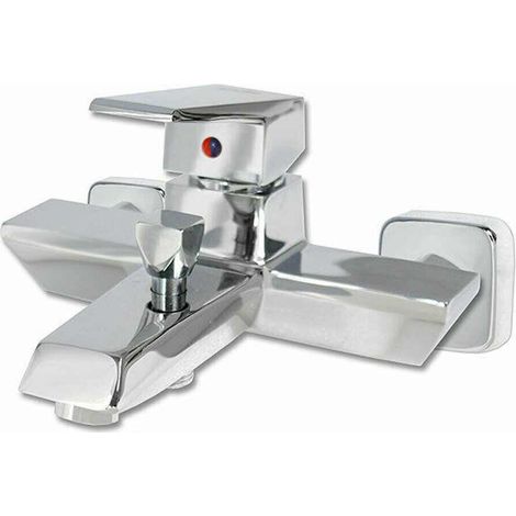 Miscelatore con deviatore da parete per vasca da bagno design moderno squadrato monocomando in ottone cromato (1/2)