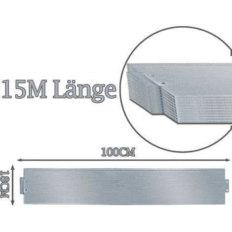 Wolketon Rasenkante 15m 100x18cm Metall Beetumrandung verzinkt Mähkante Beeteinfassung - Länge 15m Höhe 18cm Palisade