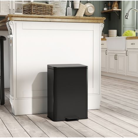 Poubelle 20 L à pédale avec couvercle à fermeture douce, seau intérieur amovible, acier inoxydable noir anti-traces, ouverture à 90°, pour cuisine, bureau ou salle de bains CHICFURN (1/5)