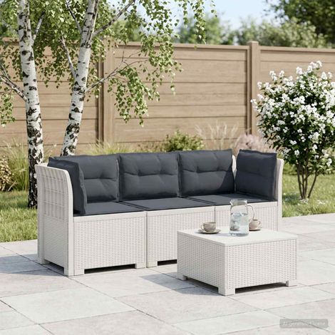 vidaXL 3-Seater Garden Sofa with Cushions Rattan Look PP White (1/5)