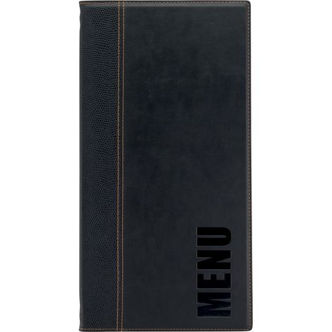 Carte Menu long simili cuir de la gamme Tendance, 1 double inserts inclus (présente 4 pages) - Securit