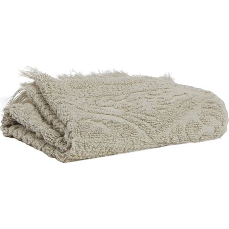 Drap de douche 100% coton serviette de bain douce avec finitions franges coloris Lin - PANGIVO (1/5)