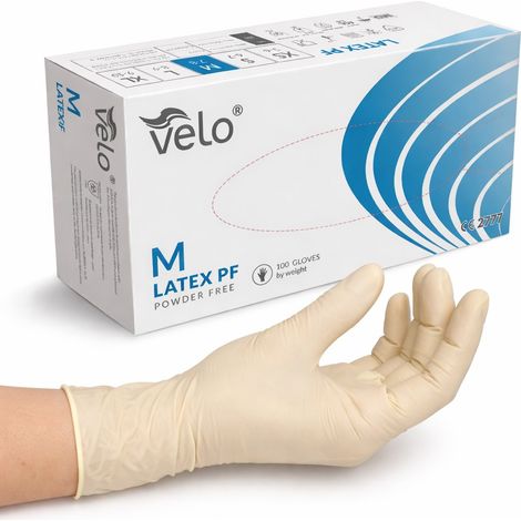 Velo M - 100 guanti diagnostici in lattice senza polvere, confezione da 100 (1/3)